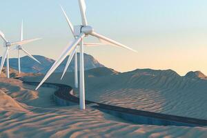 Windmills and winding road in the open, 3d rendering. photo