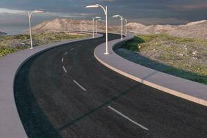 The waving road in the deserted suburbs, 3d rendering photo