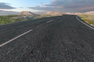 el ondulación la carretera en el abandonado afueras, 3d representación foto