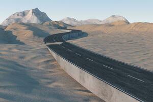 The waving road in the desert, 3d rendering photo