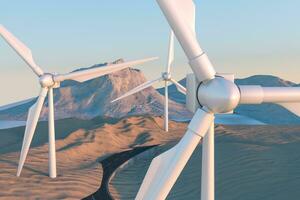 Windmills and winding road in the open, 3d rendering. photo