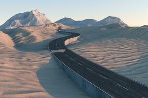 The waving road in the desert, 3d rendering photo