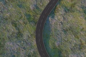 el ondulación la carretera en el abandonado afueras, 3d representación foto