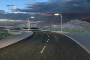 The waving road in the deserted suburbs, 3d rendering photo