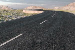 el ondulación la carretera en el abandonado afueras, 3d representación foto