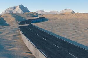 The waving road in the desert, 3d rendering photo