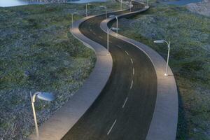 The waving road in the deserted suburbs, 3d rendering photo