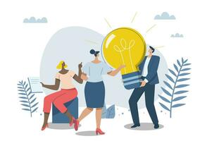 Brainstorming ideas creative, Finding suitable solutions and strategies together, Working as a team or collaboration, Cooperation, Team gathering ideas. Vector design illustration.
