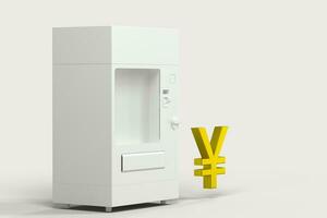 The white model of vending machine and money model, 3d rendering. photo