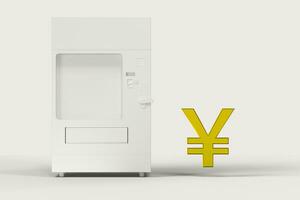 The white model of vending machine and money model, 3d rendering. photo