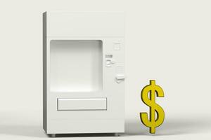 The white model of vending machine and money model, 3d rendering. photo