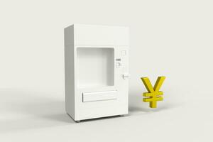 The white model of vending machine and money model, 3d rendering. photo