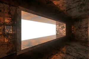Empty rusty room with light coming in from the window, 3d rendering. photo