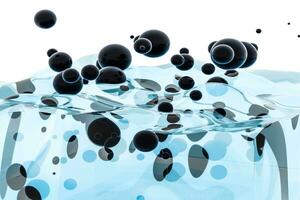 ligero azul agua ola cubo, con creativo esferas burbuja, 3d representación. foto