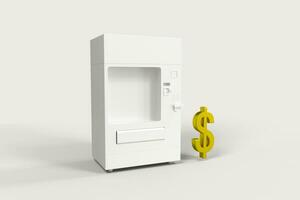 The white model of vending machine and money model, 3d rendering. photo