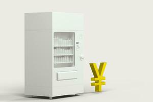 The white model of vending machine and money model, 3d rendering. photo