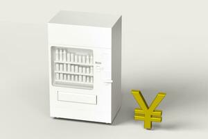 The white model of vending machine and money model, 3d rendering. photo