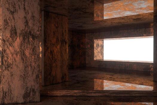 Empty rusty room with light coming in from the window, 3d rendering. photo