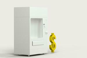 el blanco modelo de venta máquina y dinero modelo, 3d representación. foto