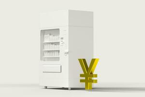 The white model of vending machine and money model, 3d rendering. photo