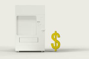 The white model of vending machine and money model, 3d rendering. photo