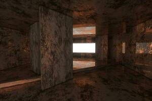 Empty rusty room with light coming in from the window, 3d rendering. photo