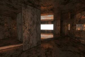 Empty rusty room with light coming in from the window, 3d rendering. photo