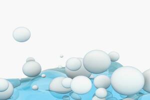 Light blue water wave cube, with creative spheres bubble, 3d rendering. photo