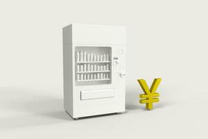 The white model of vending machine and money model, 3d rendering. photo