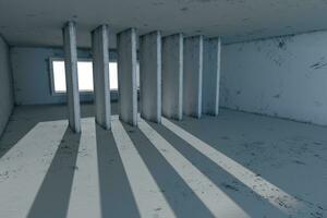 Empty rough room with light coming in from the window, 3d rendering. photo