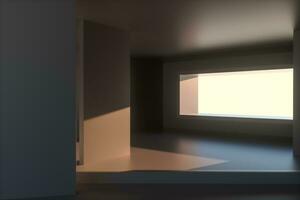 Empty rough room with light coming in from the window, 3d rendering. photo