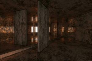 vacío oxidado habitación con ligero viniendo en desde el ventana, 3d representación. foto