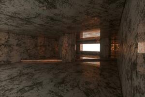 Empty rusty room with light coming in from the window, 3d rendering. photo