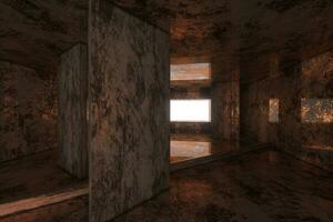 Empty rusty room with light coming in from the window, 3d rendering. photo