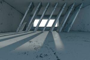 Empty rough room with light coming in from the window, 3d rendering. photo