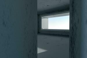 vacío áspero habitación con ligero viniendo en desde el ventana, 3d representación. foto