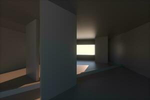 Empty rough room with light coming in from the window, 3d rendering. photo