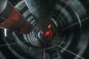 An abandoned round tunnel building in darkness, with scene of science fiction, 3d rendering. photo