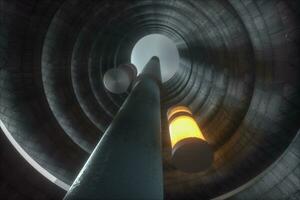 An abandoned round tunnel building in darkness, with scene of science fiction, 3d rendering. photo