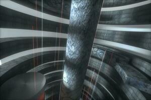 An abandoned round tunnel building in darkness, with scene of science fiction, 3d rendering. photo