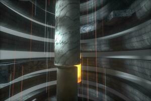 un abandonado redondo túnel edificio en oscuridad, con escena de Ciencias ficción, 3d representación. foto