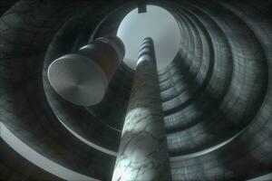 An abandoned round tunnel building in darkness, with scene of science fiction, 3d rendering. photo