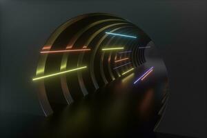 3d rendering, dark science-fiction tunnel, dark background photo