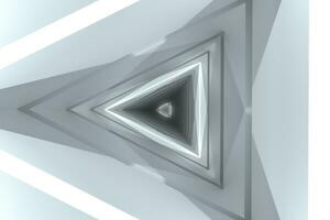 3d rendering, triangle tunnel with glowing lines background photo