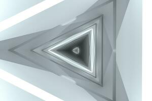 3d rendering, triangle tunnel with glowing lines background photo