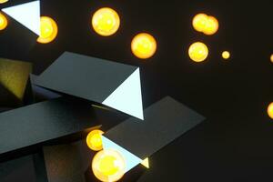 3d rendering, yellow glowing triangle pillar with dark background, photo