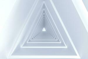 3d rendering, triangle tunnel with glowing lines background photo