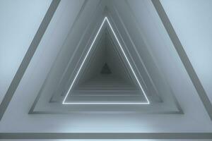 3d rendering, triangle tunnel with glowing lines background photo