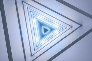 3d representación, triángulo túnel con brillante líneas antecedentes foto