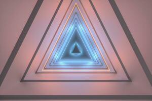 3d representación, triángulo túnel con brillante líneas antecedentes foto